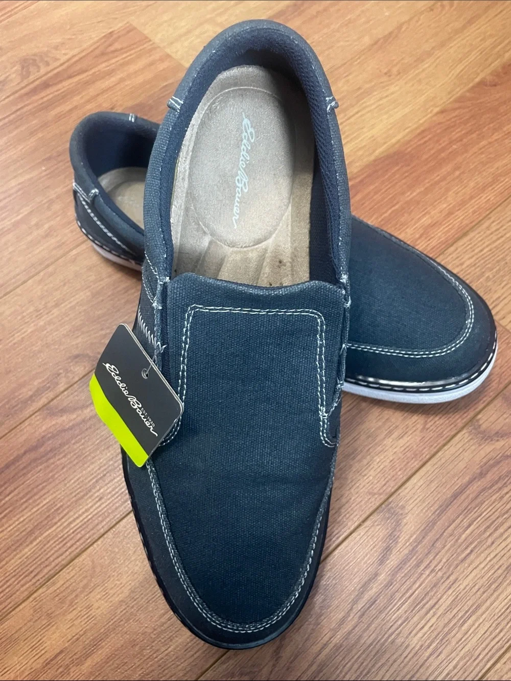 Eddie Bauer Men's Slip-On Canvas Shoes - Navy with White Stitching
